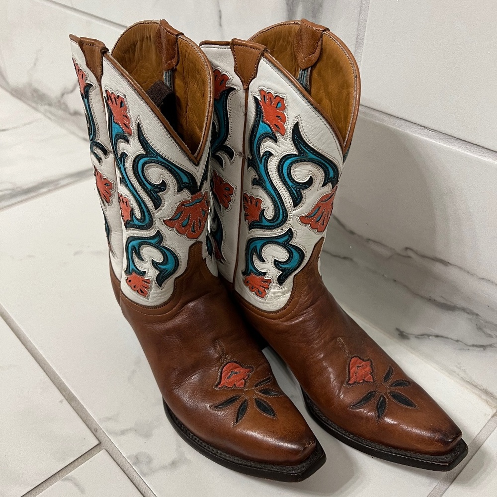 Lucchese Brown and White Western Boots